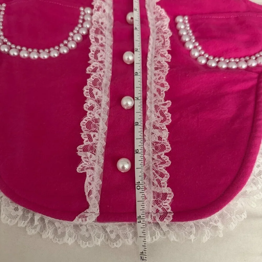 Luxury Pink Pearl-Lace Dog Vest – Adjustable Velcro Designer Coat Size Small NWT